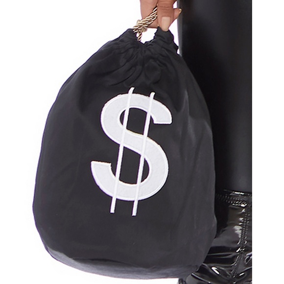 Money Bag Drawstring Pouch Dollar Sign Black - Picture 1 of 2